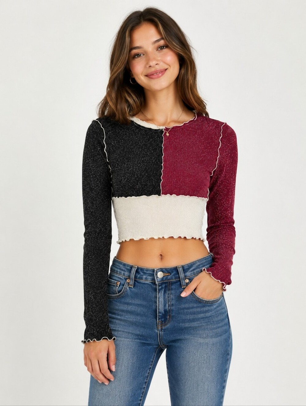 LUNA CHIX Colorblock Ribbed Cropped Top.